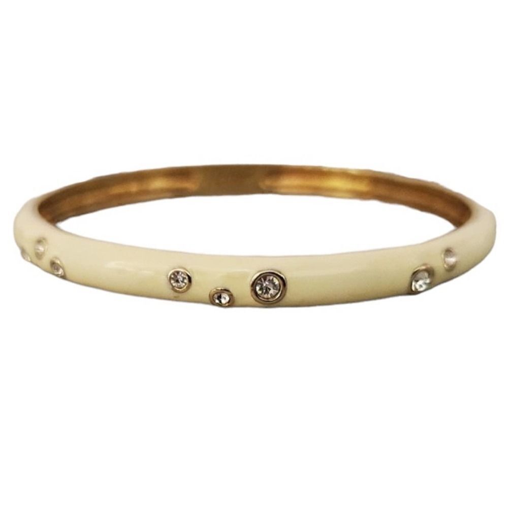 Cream White Rhinestone Pave Enamel Bangle Bracelet
